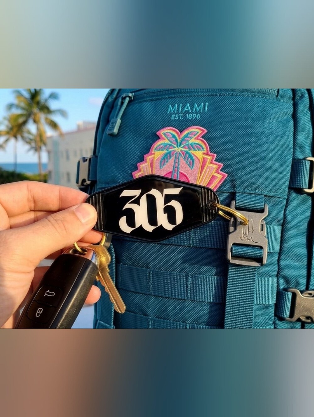 Black '305' Keychain Phone Accessory with Gold Ring - Picture 2 of 2